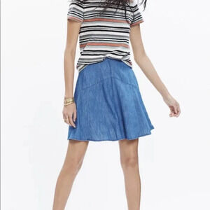! Madewell Denim Piazza Skirt Size 2 Blue Cotton Linen Blend Skater Jean…